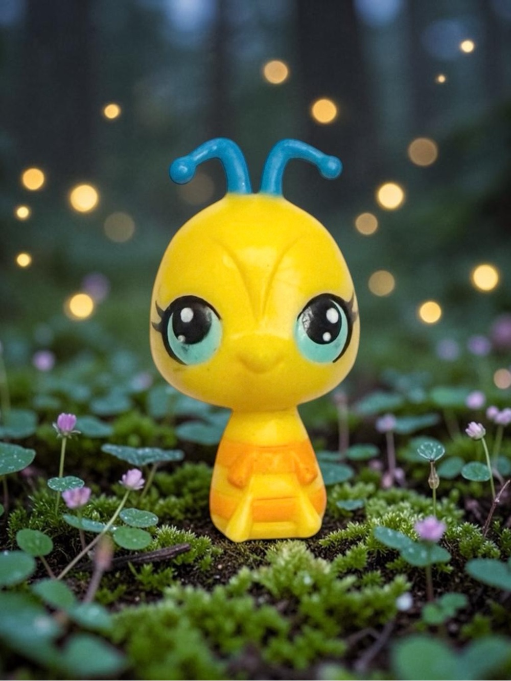 littlest pet shop # 3021 yellow & orange baby bumble bee with blue details